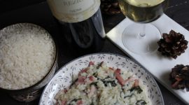 Risotto al cavolo nero e speck sfumato con Rezio – Terrazze Retiche di Sondrio Bianco I.G.T.