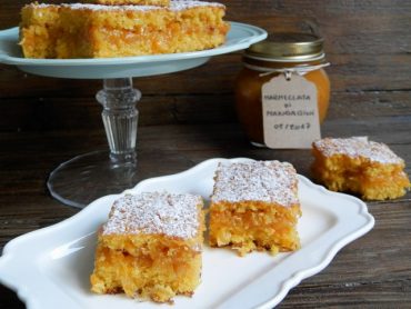 Quadrotti di cocco farciti con marmellata di arance